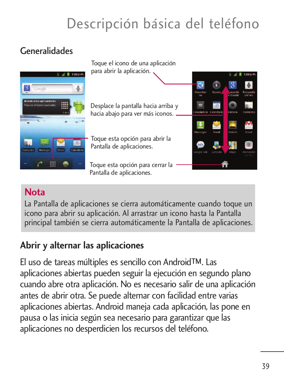 Descripción básica del teléfono, Nota | LG LGL45C User Manual | Page 297 / 546