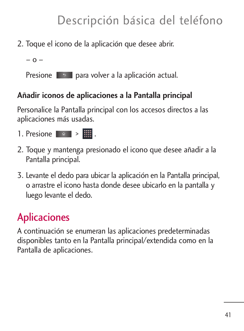 Descripción básica del teléfono, Aplicaciones | LG LGL45C User Manual | Page 299 / 546