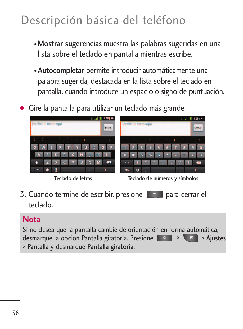 Descripción básica del teléfono, Nota | LG LGL45C User Manual | Page 314 / 546