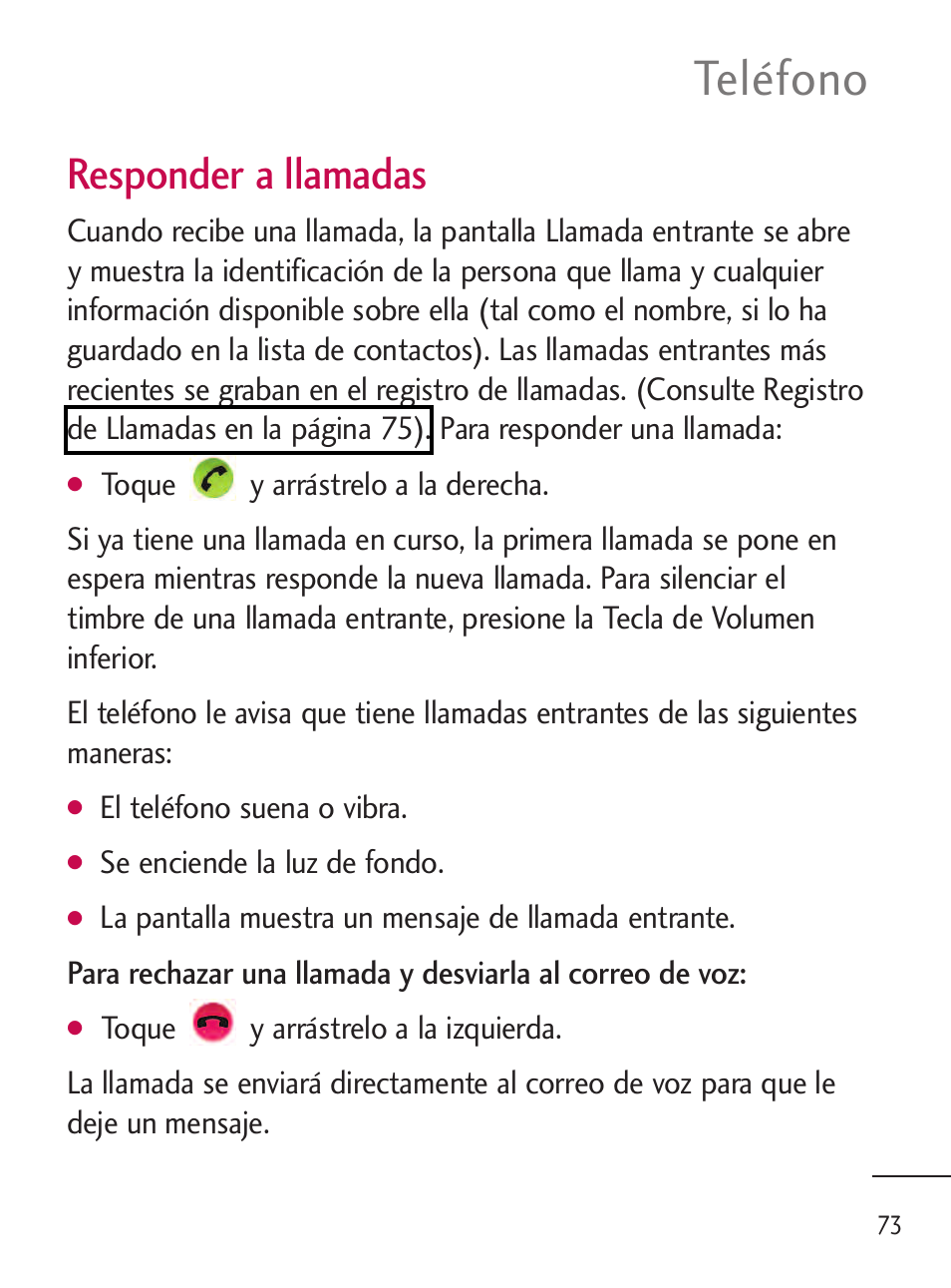 Teléfono, Responder a llamadas | LG LGL45C User Manual | Page 331 / 546