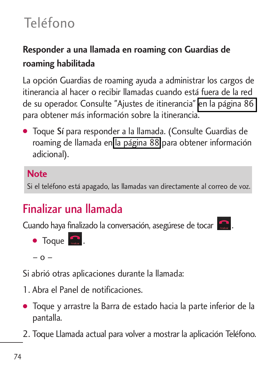 Teléfono, Finalizar una llamada | LG LGL45C User Manual | Page 332 / 546