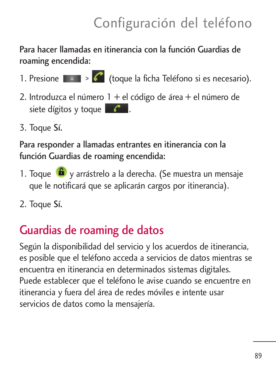 Configuración del teléfono, Guardias de roaming de datos | LG LGL45C User Manual | Page 347 / 546