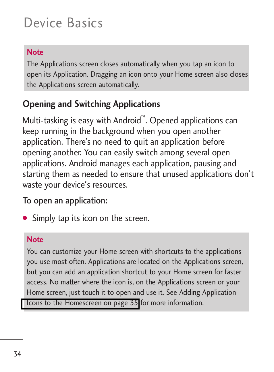 Device basics | LG LGL45C User Manual | Page 36 / 546