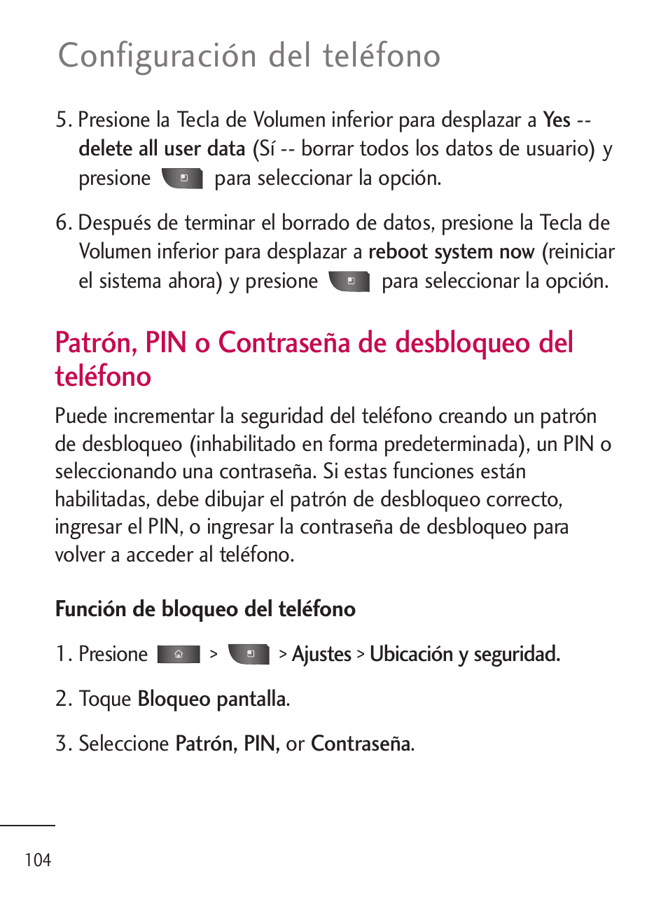 Configuración del teléfono | LG LGL45C User Manual | Page 362 / 546