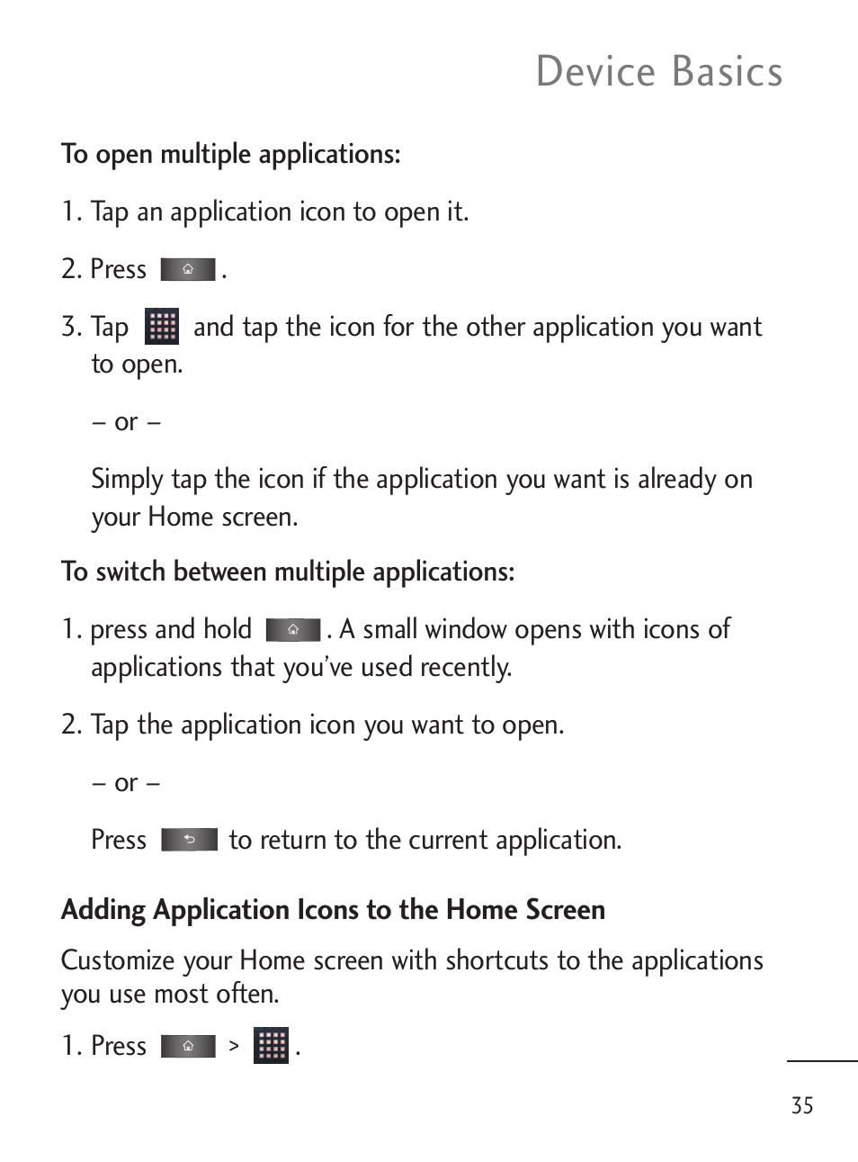 Device basics | LG LGL45C User Manual | Page 37 / 546