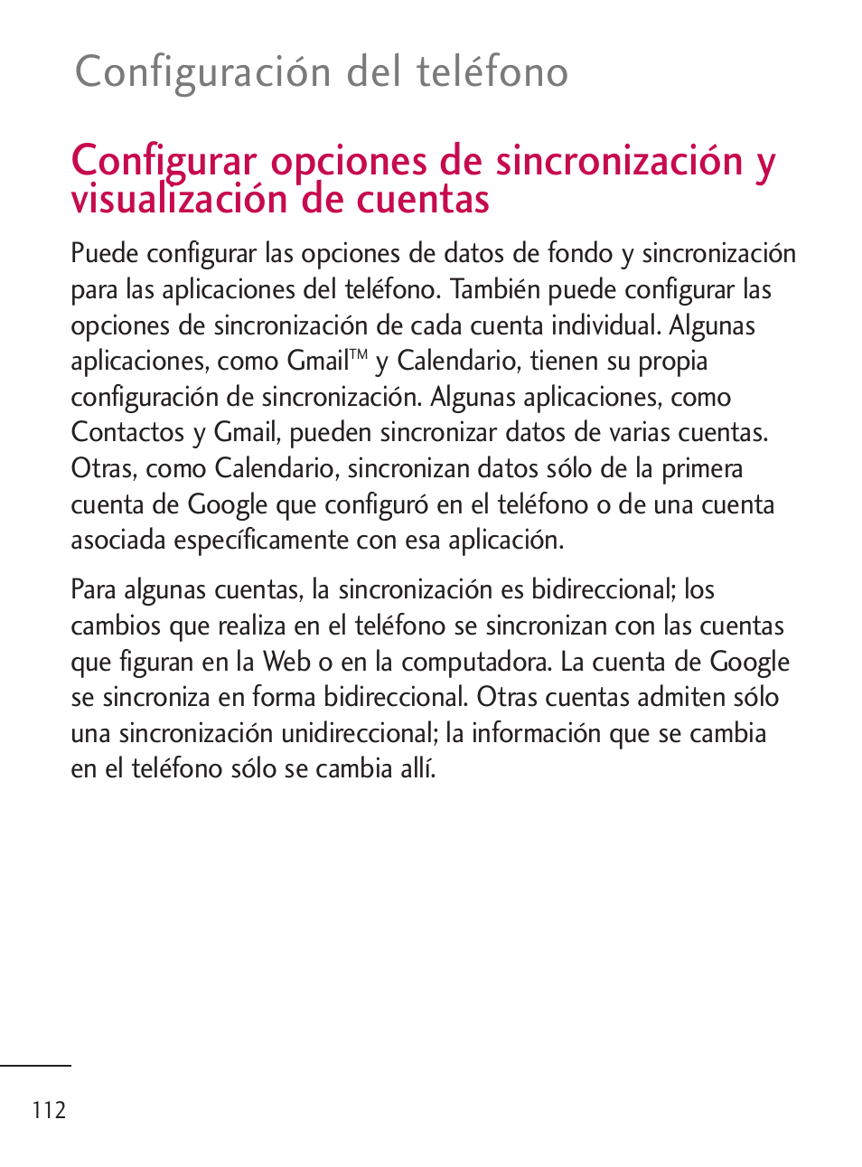 Configurar opciones de sincr, Configuración del teléfono | LG LGL45C User Manual | Page 370 / 546