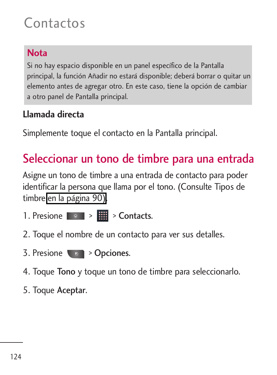 Contactos, Seleccionar un tono de timbre para una entrada | LG LGL45C User Manual | Page 382 / 546