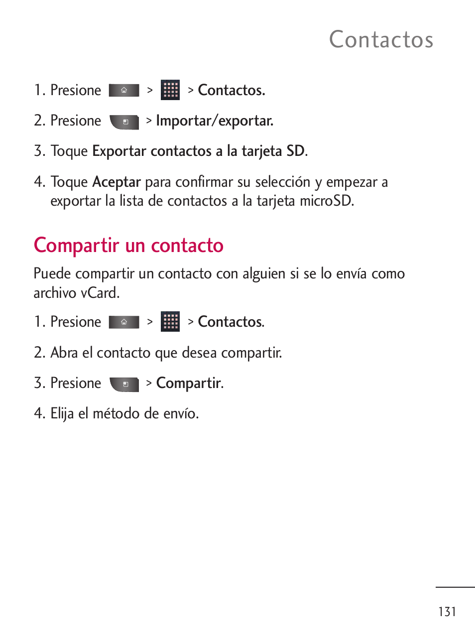 Contactos, Compartir un contacto | LG LGL45C User Manual | Page 389 / 546