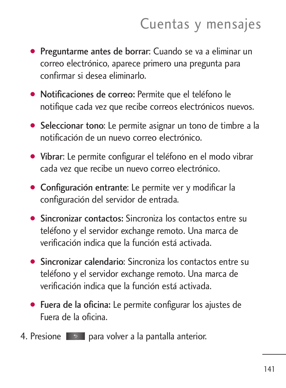 Cuentas y mensajes | LG LGL45C User Manual | Page 399 / 546