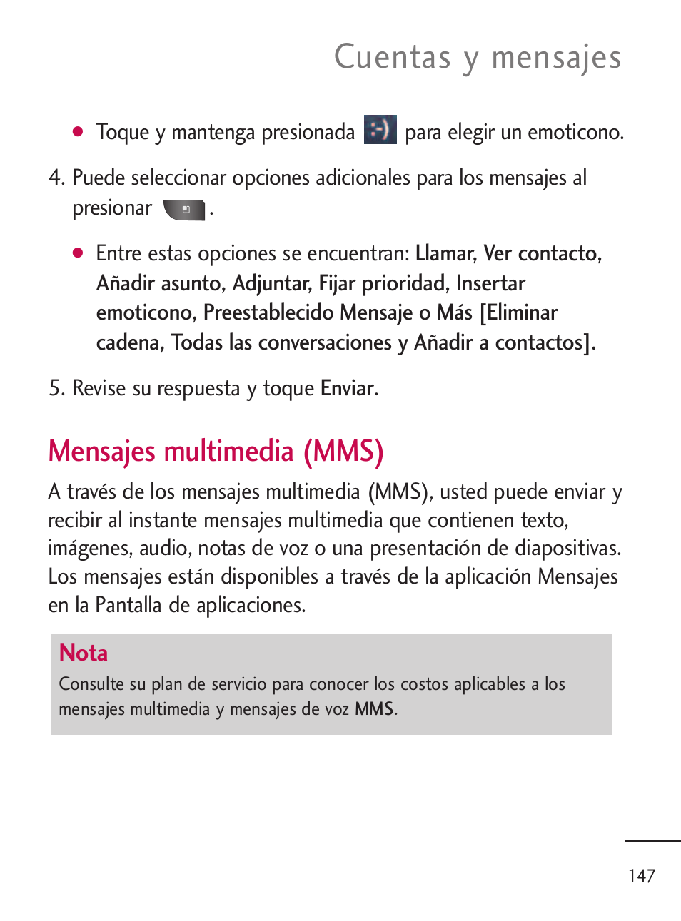 Cuentas y mensajes, Mensajes multimedia (mms) | LG LGL45C User Manual | Page 405 / 546