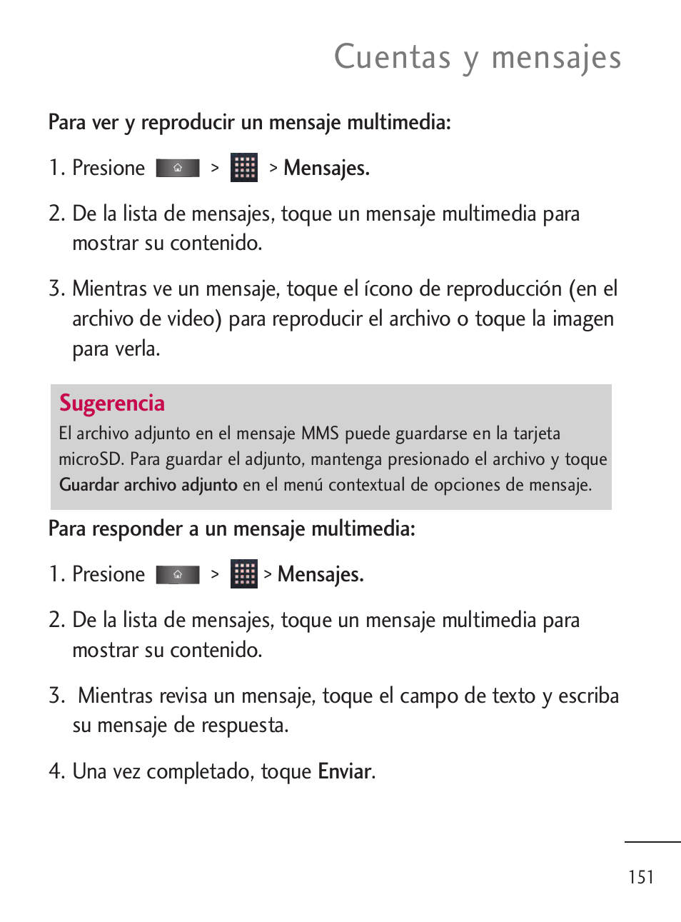 Cuentas y mensajes | LG LGL45C User Manual | Page 409 / 546