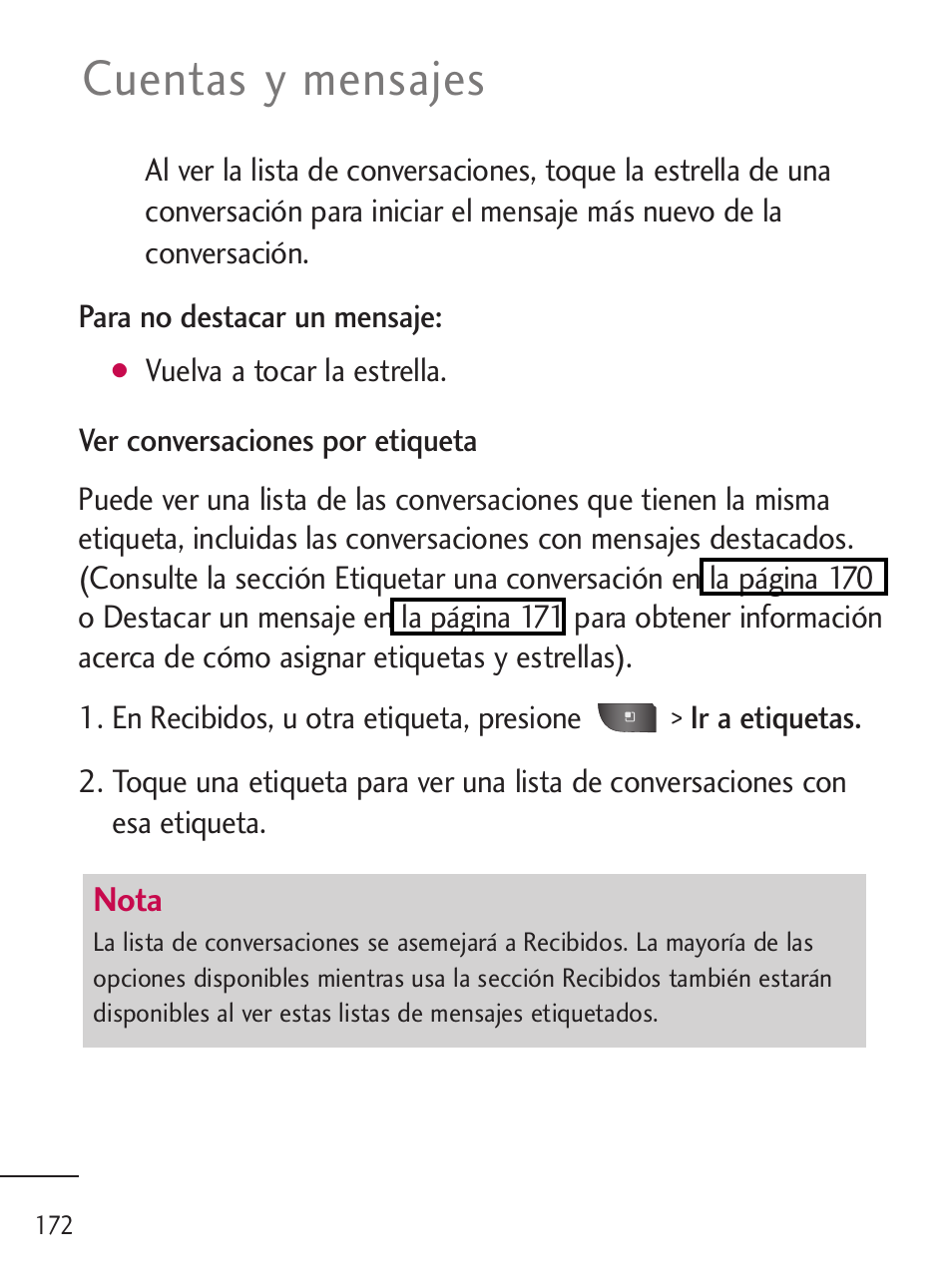 Cuentas y mensajes | LG LGL45C User Manual | Page 430 / 546