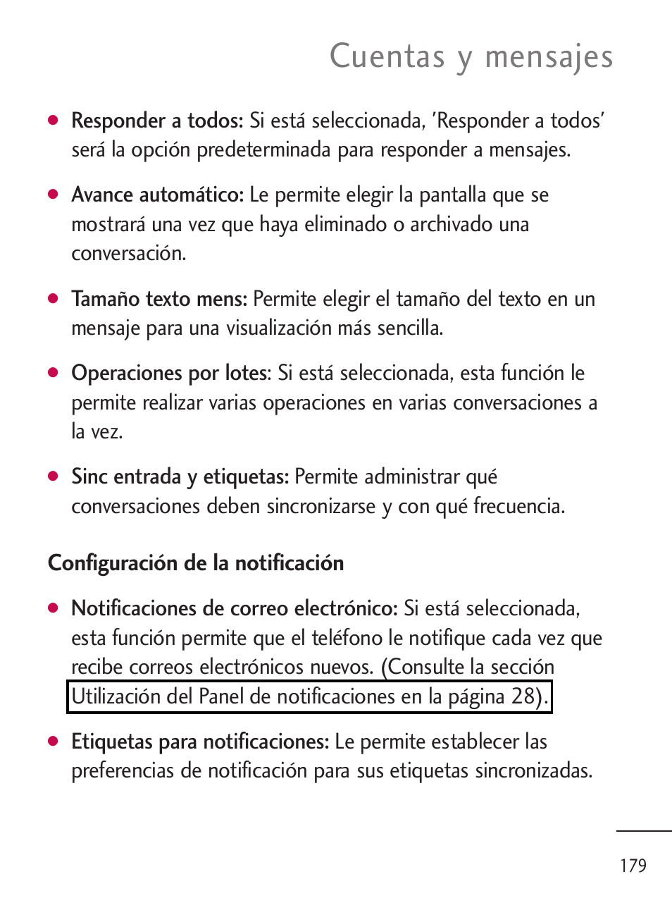 Cuentas y mensajes, Configuración de la notificación | LG LGL45C User Manual | Page 437 / 546