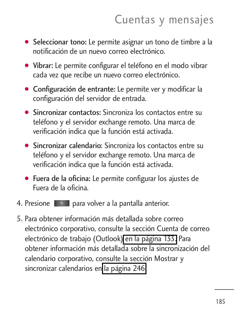 Cuentas y mensajes | LG LGL45C User Manual | Page 443 / 546