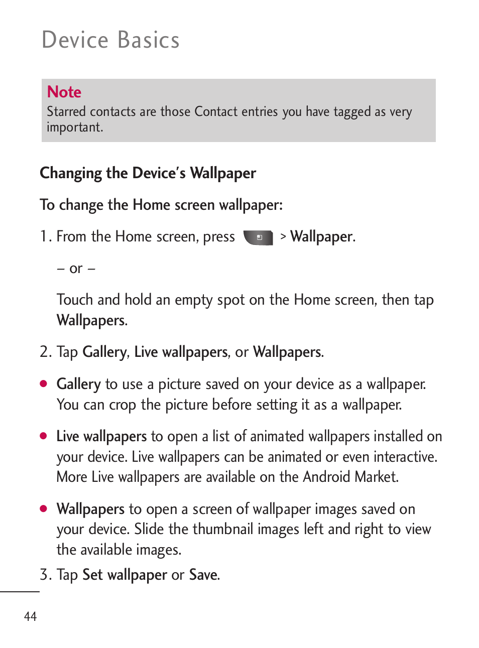 Device basics | LG LGL45C User Manual | Page 46 / 546