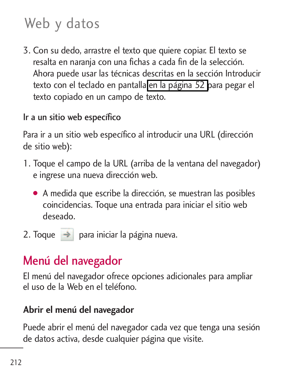 Web y datos, Menú del navegador | LG LGL45C User Manual | Page 470 / 546