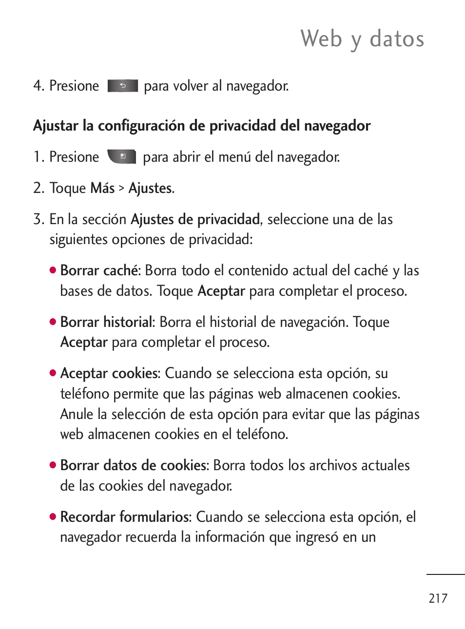 Web y datos | LG LGL45C User Manual | Page 475 / 546