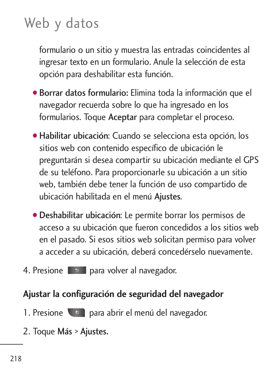 Web y datos | LG LGL45C User Manual | Page 476 / 546