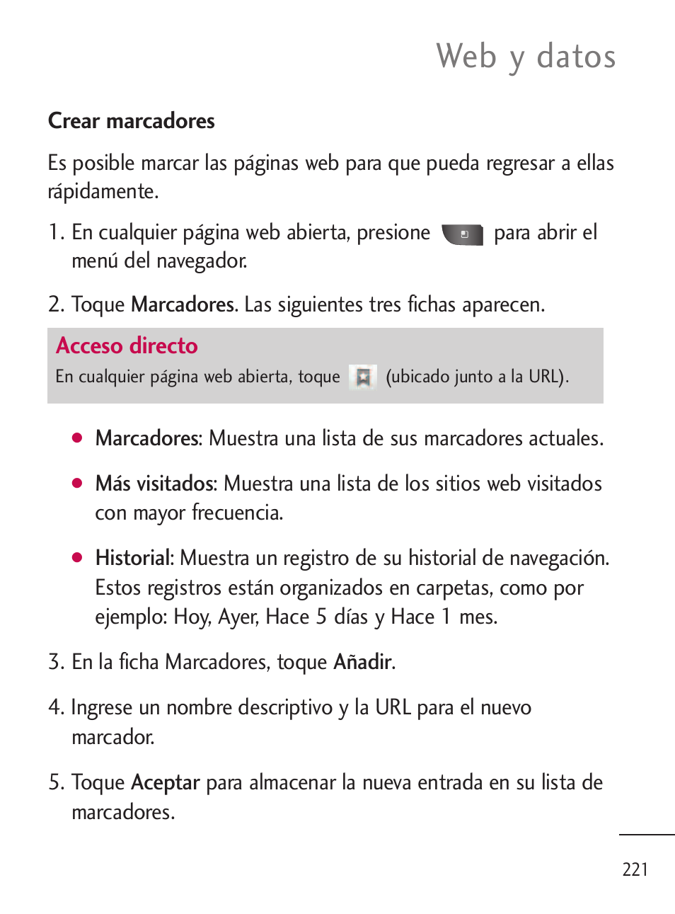 Web y datos | LG LGL45C User Manual | Page 479 / 546
