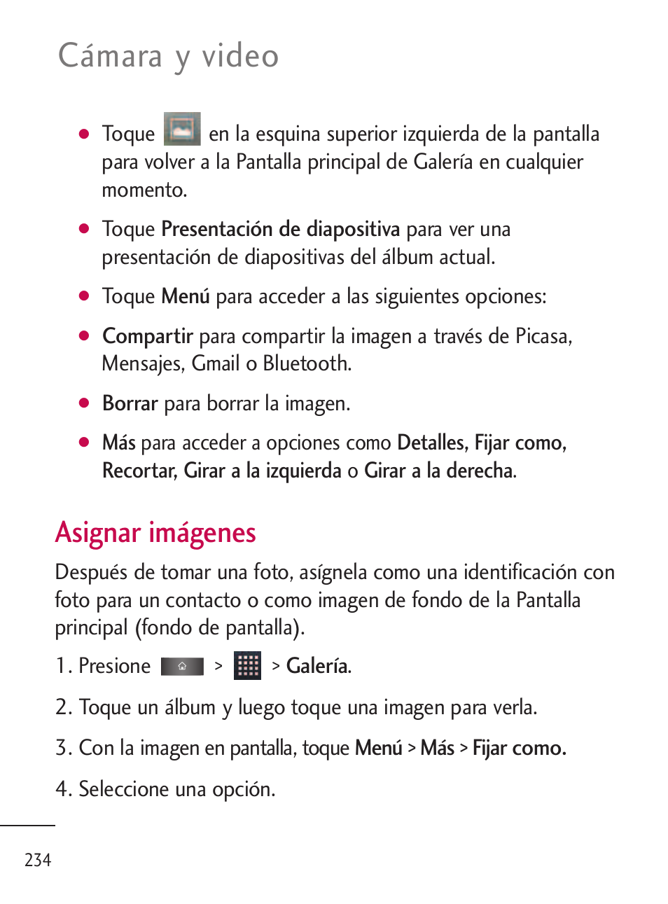 Cámara y video, Asignar imágenes | LG LGL45C User Manual | Page 492 / 546