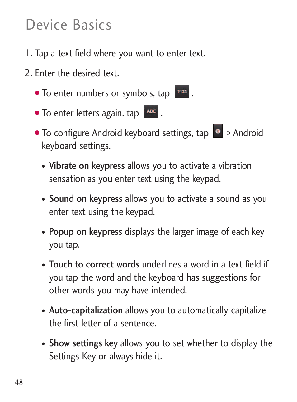 Device basics | LG LGL45C User Manual | Page 50 / 546