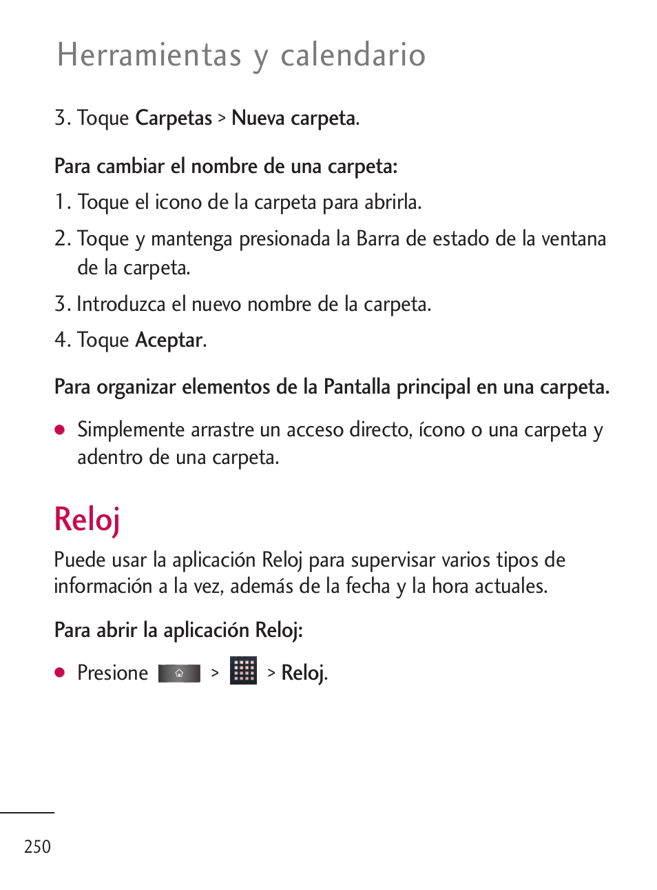 Reloj, Herramientas y calendario | LG LGL45C User Manual | Page 508 / 546