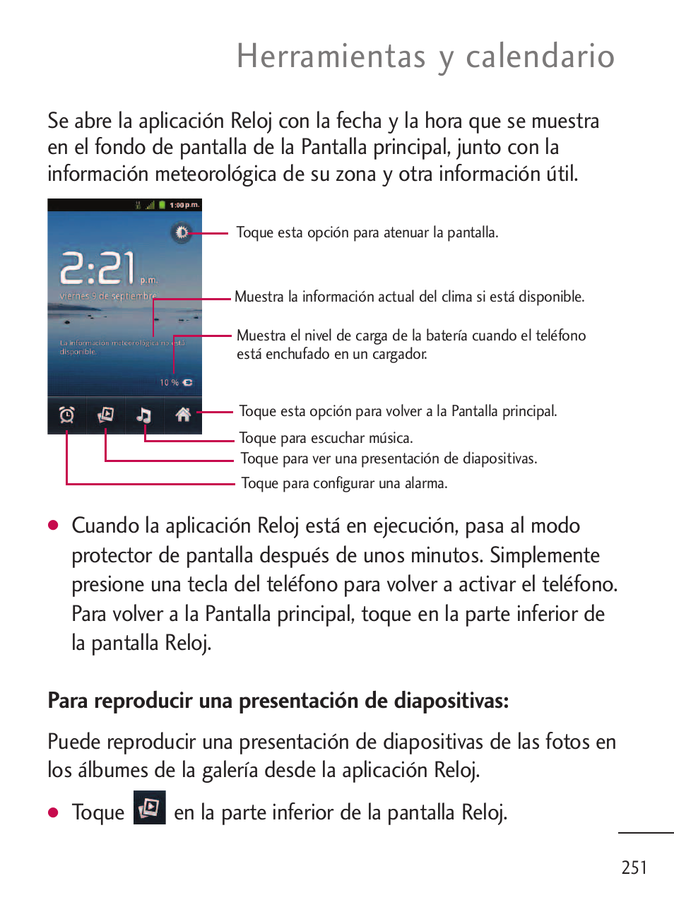 Herramientas y calendario, Para reproducir una presentación de diapositivas | LG LGL45C User Manual | Page 509 / 546