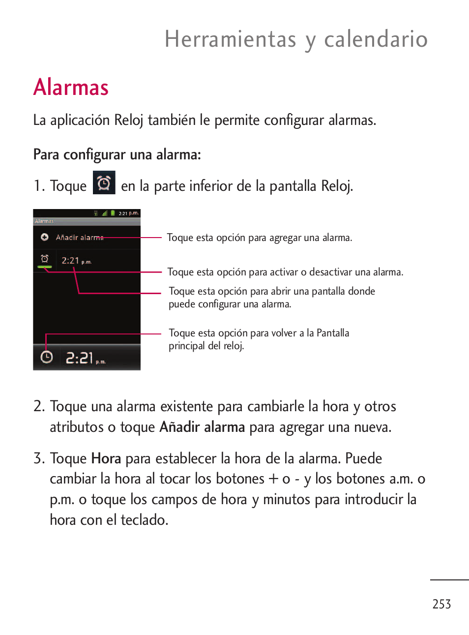 Alarmas, Herramientas y calendario | LG LGL45C User Manual | Page 511 / 546