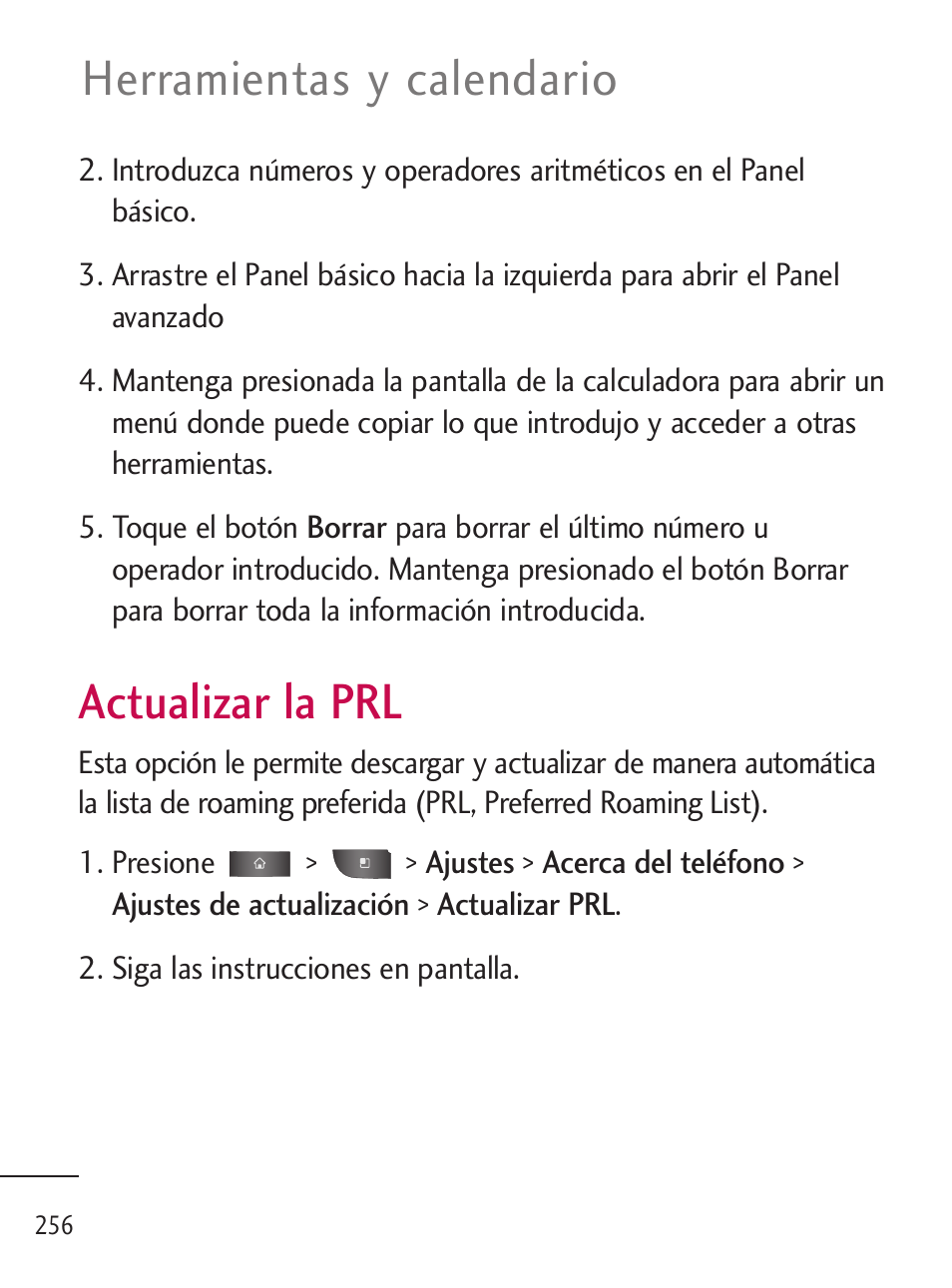 Actualizar la prl, Herramientas y calendario | LG LGL45C User Manual | Page 514 / 546