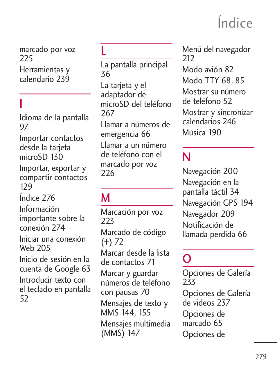 Índice | LG LGL45C User Manual | Page 537 / 546