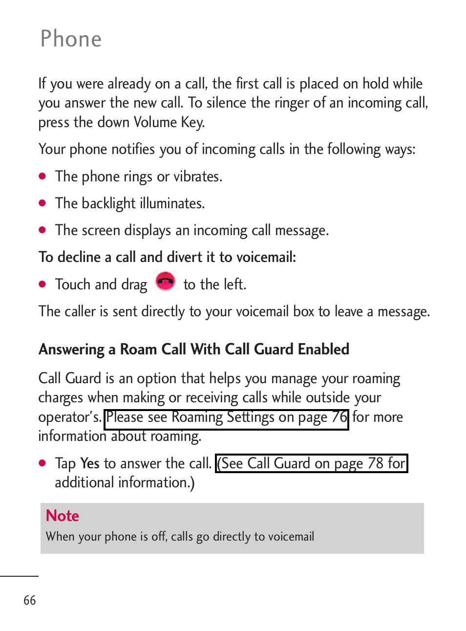 Phone | LG LGL45C User Manual | Page 68 / 546