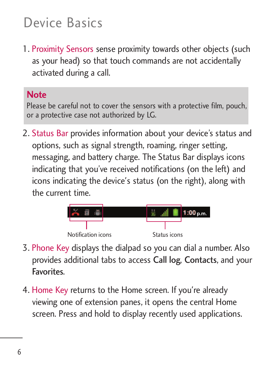 Device basics | LG LGL45C User Manual | Page 8 / 546