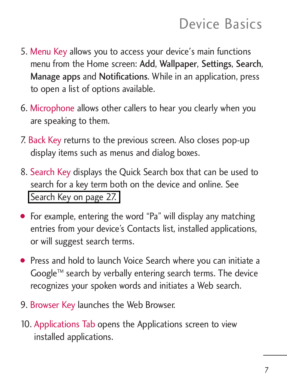 Device basics | LG LGL45C User Manual | Page 9 / 546