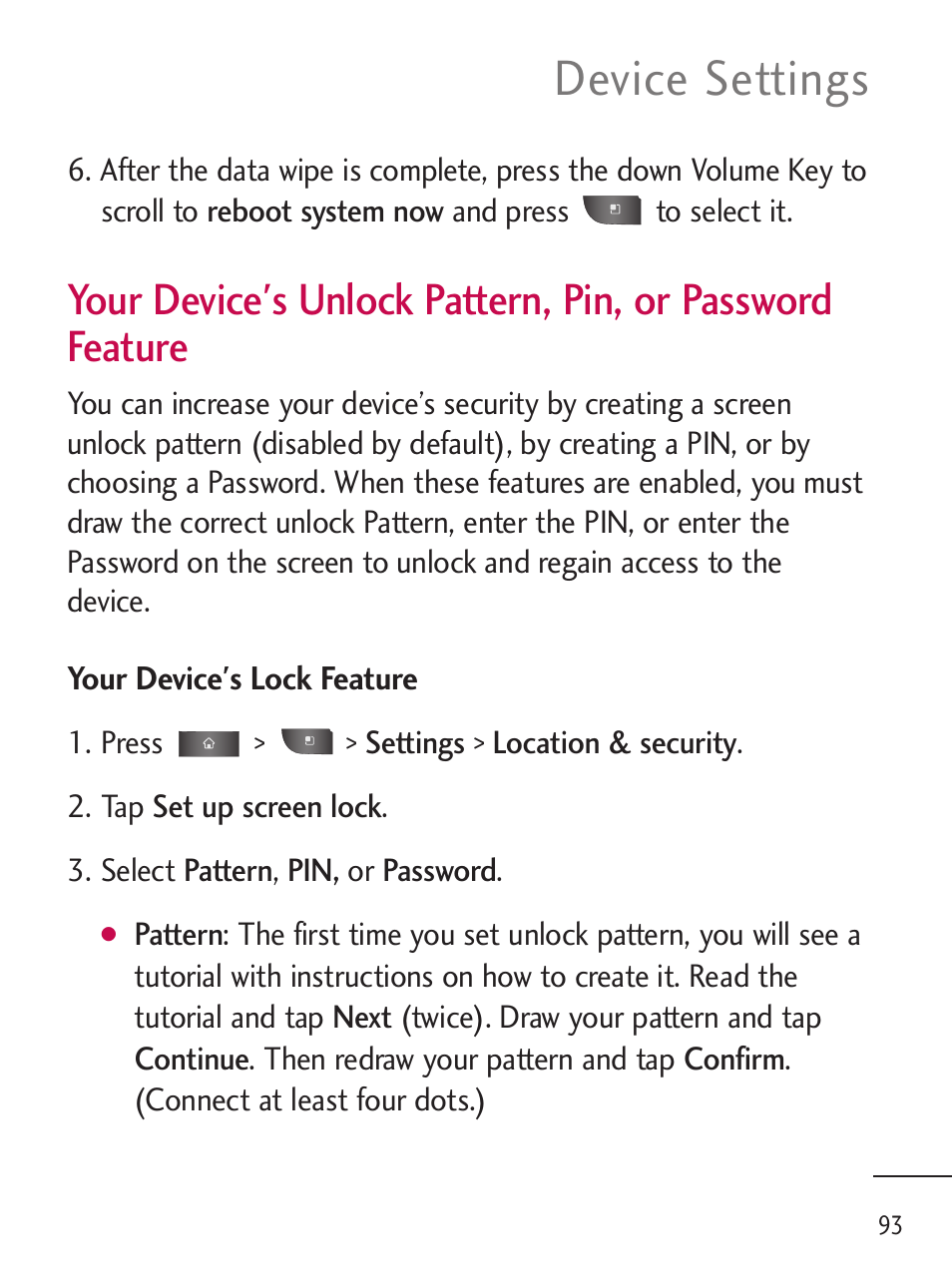 Device settings | LG LGL45C User Manual | Page 95 / 546