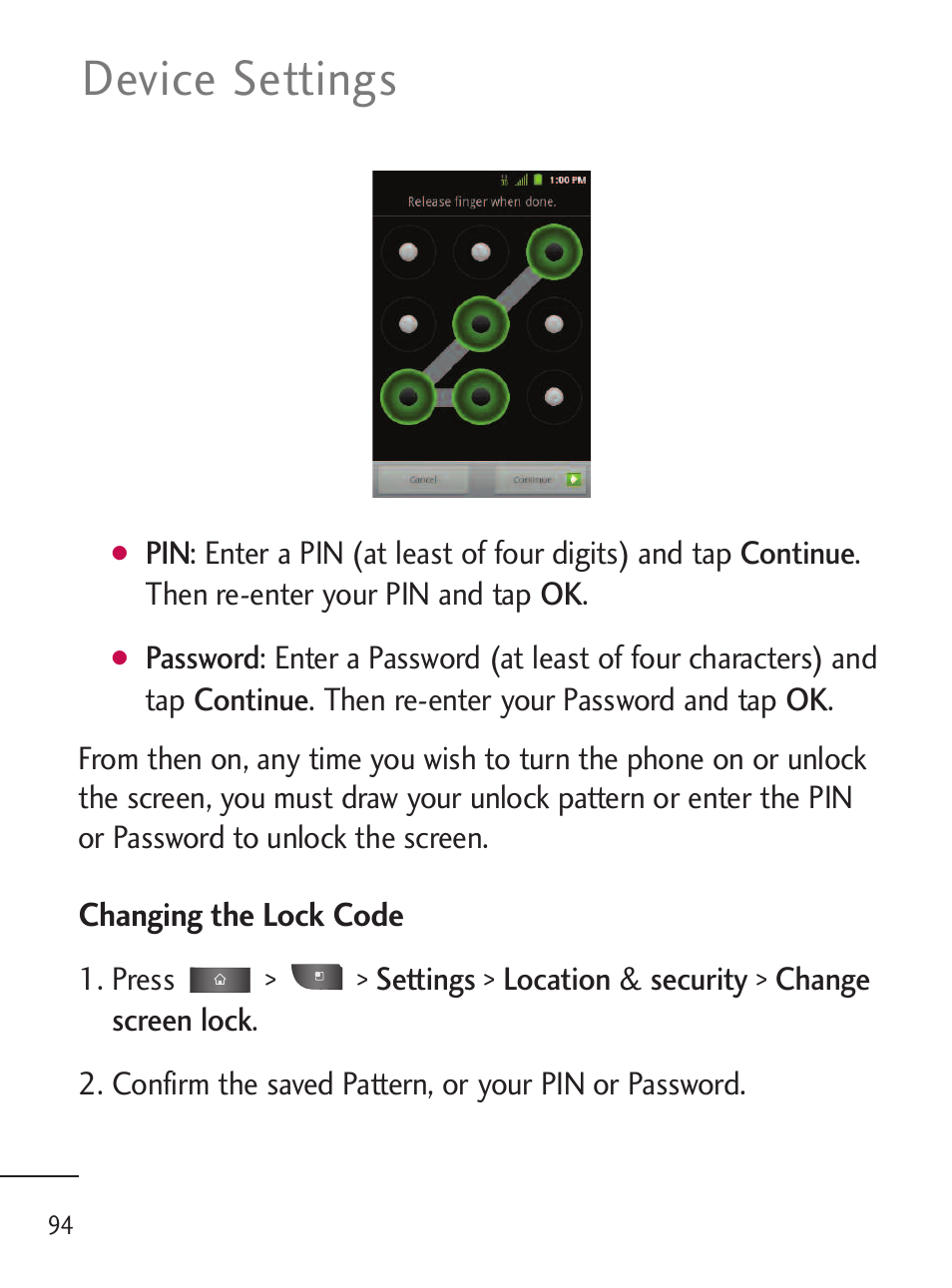 Device settings | LG LGL45C User Manual | Page 96 / 546