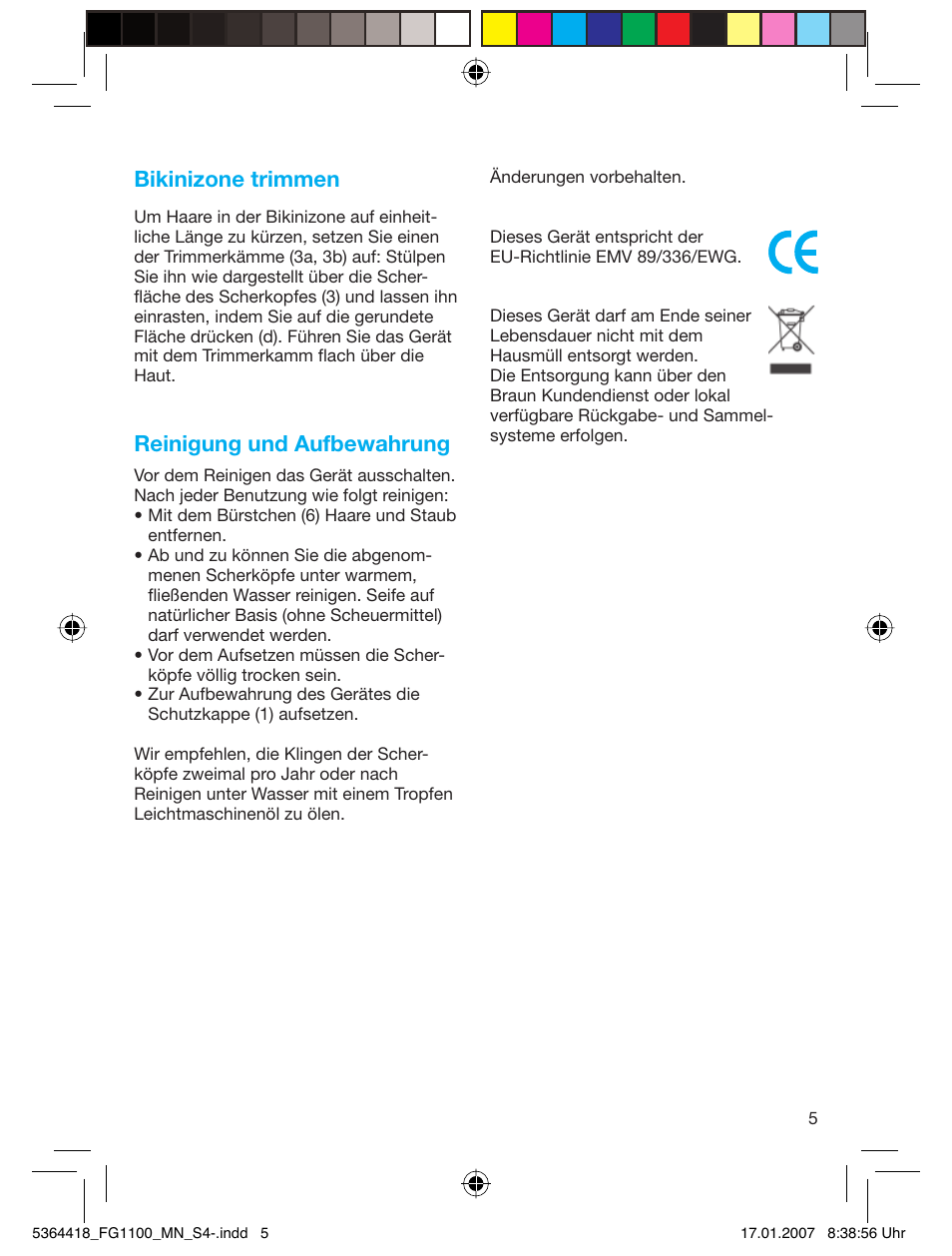 Bikinizone trimmen, Reinigung und aufbewahrung | Braun FG1100 Silk Epil User Manual | Page 5 / 70