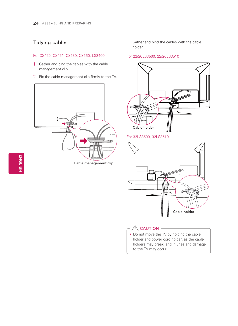 Tidying cables | LG 22LS3500 User Manual | Page 24 / 40