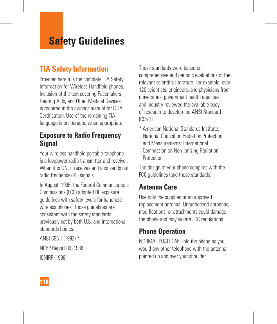 Safety guidelines, Tia safety information | LG GR500A User Manual | Page 122 / 298