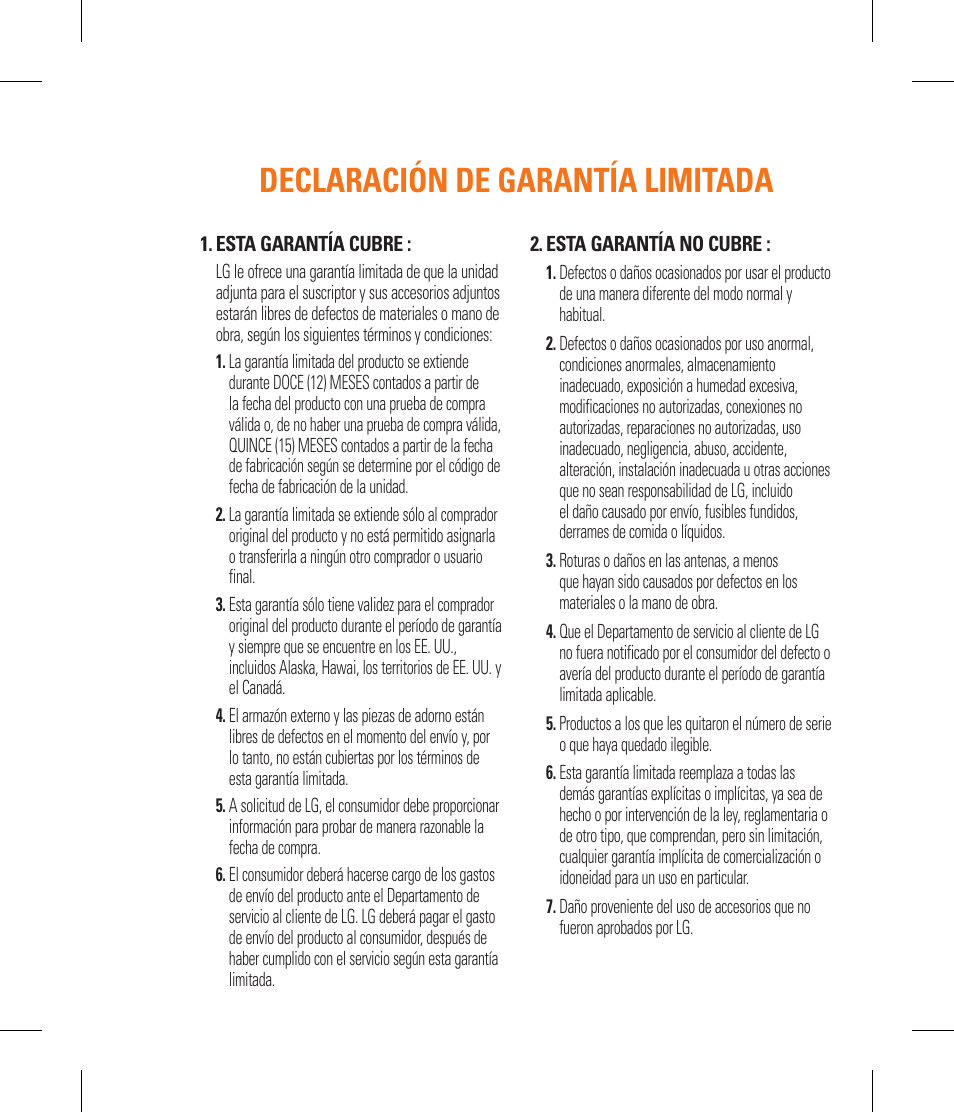 Declaración de garantía limitada | LG GR500A User Manual | Page 147 / 298