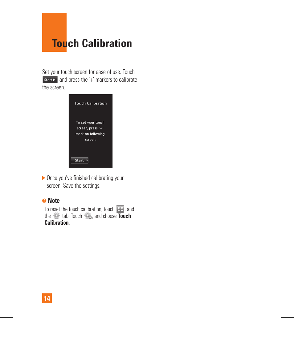 Touch calibration | LG GR500A User Manual | Page 18 / 298