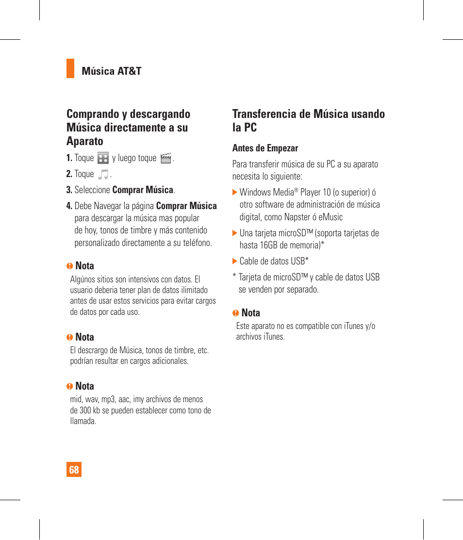 Transferencia de música usando la pc | LG GR500A User Manual | Page 216 / 298