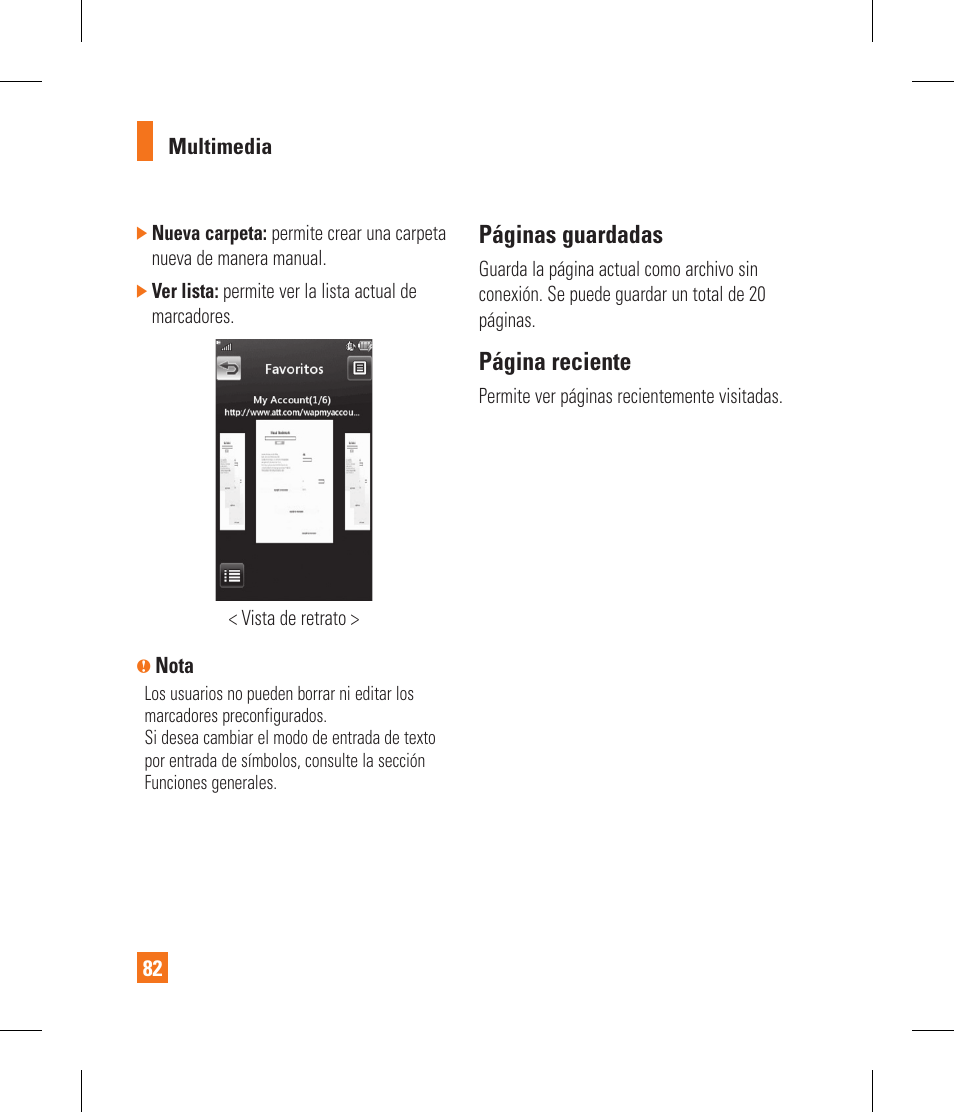 Páginas guardadas, Página reciente | LG GR500A User Manual | Page 230 / 298