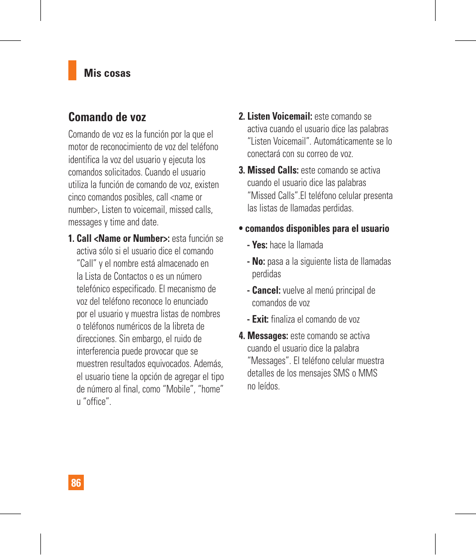 Comando de voz | LG GR500A User Manual | Page 234 / 298