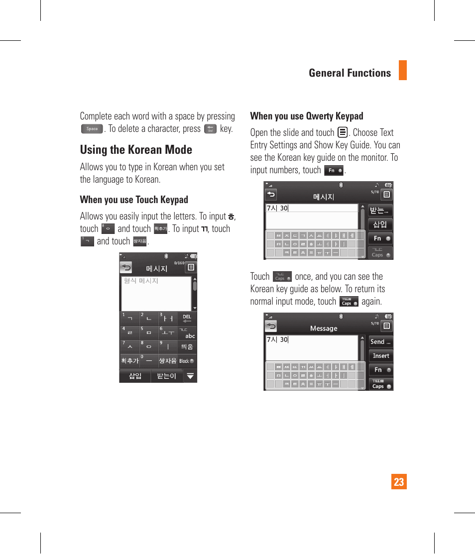 Using the korean mode | LG GR500A User Manual | Page 27 / 298