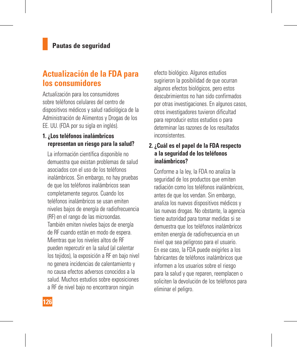 Actualización de la fda para los consumidores | LG GR500A User Manual | Page 274 / 298