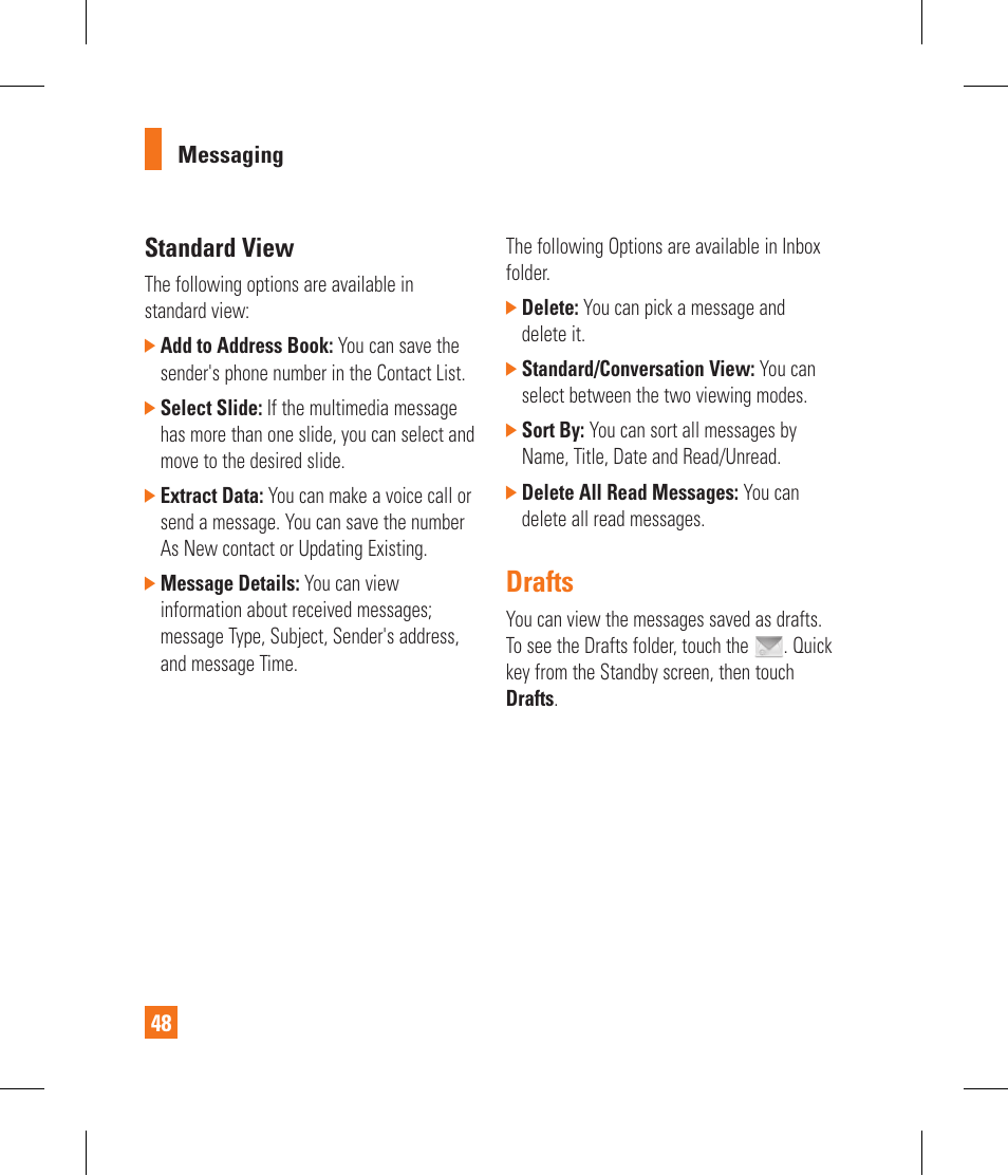 Drafts, Standard view | LG GR500A User Manual | Page 52 / 298
