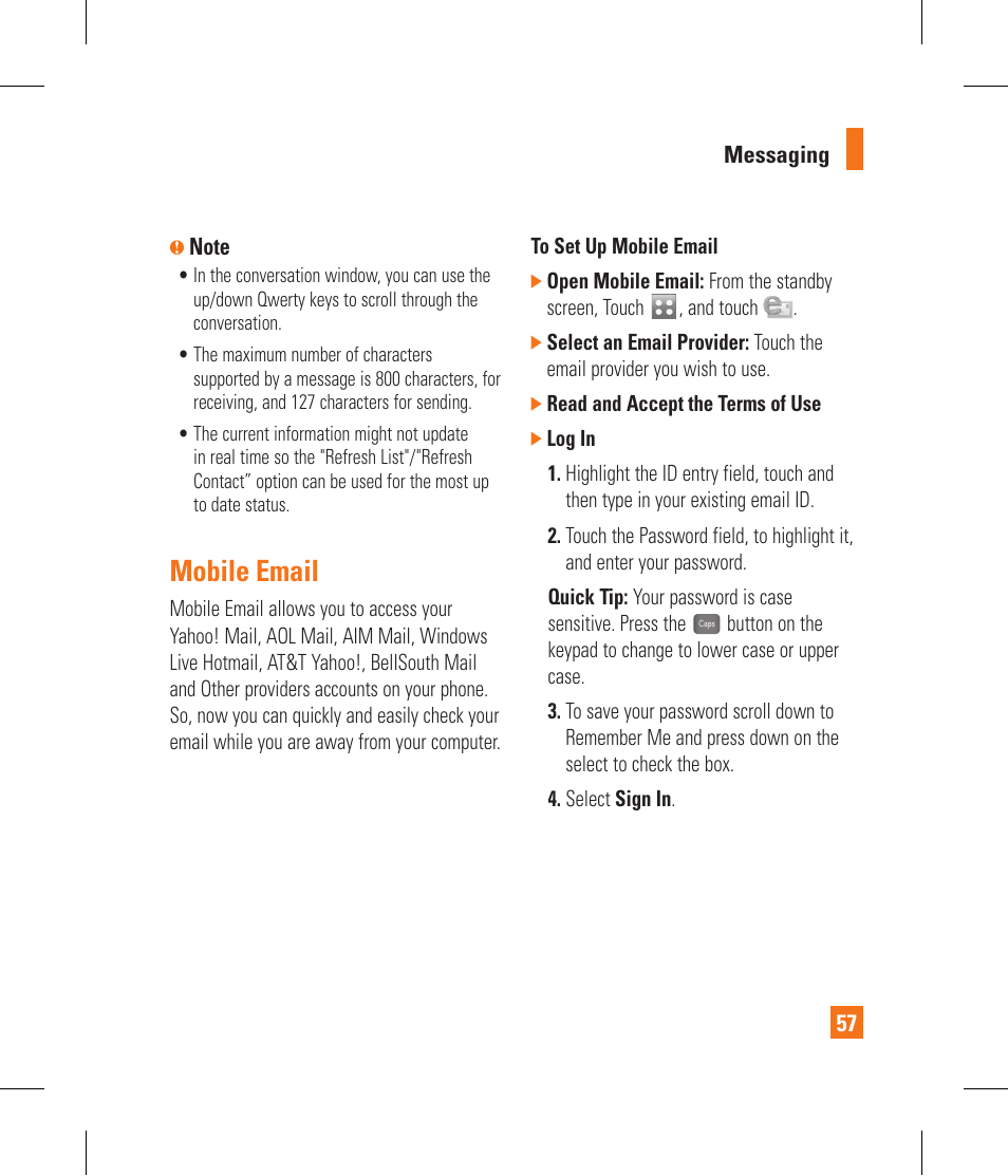 Mobile email | LG GR500A User Manual | Page 61 / 298