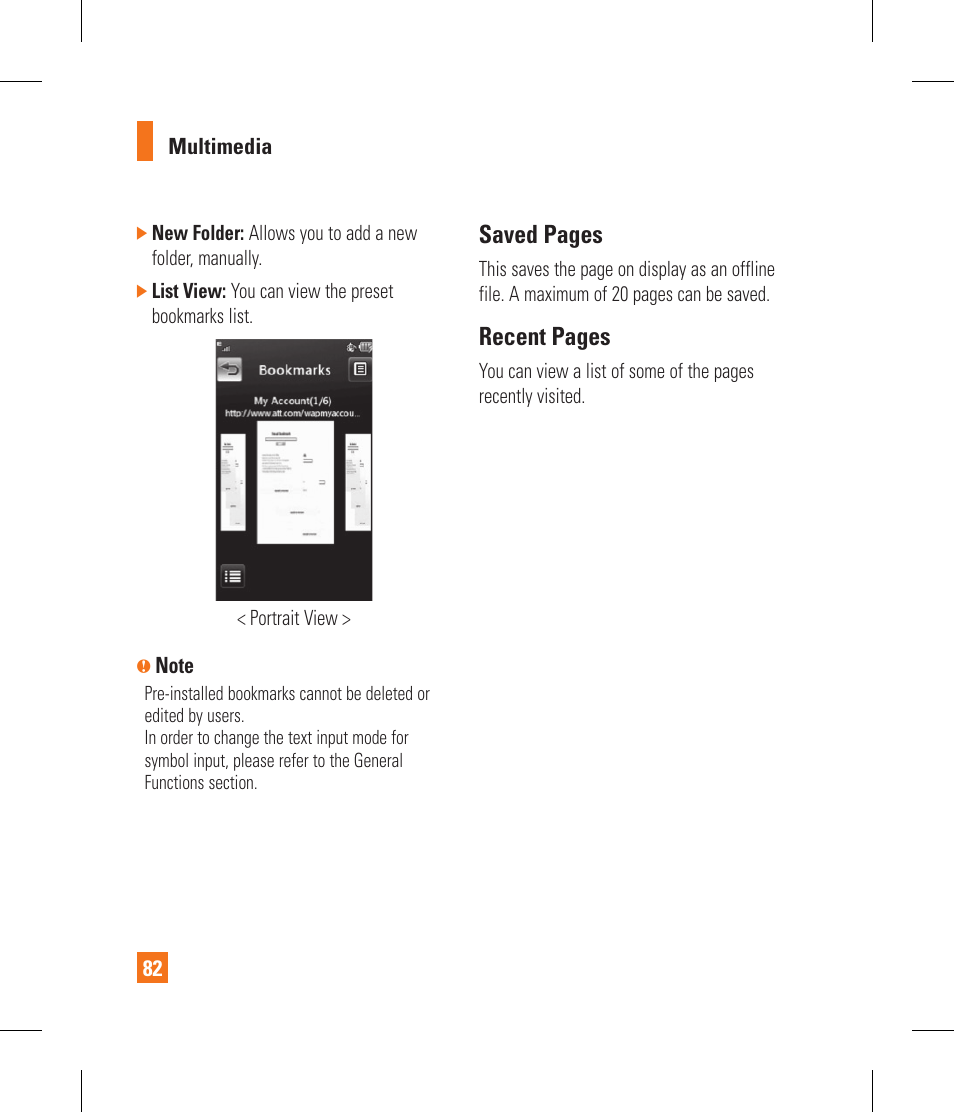 Saved pages, Recent pages | LG GR500A User Manual | Page 86 / 298