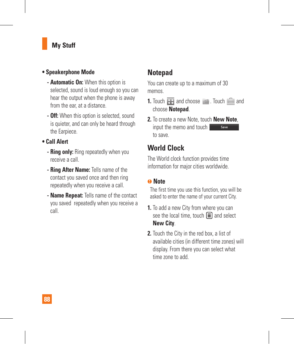 World clock | LG GR500A User Manual | Page 92 / 298