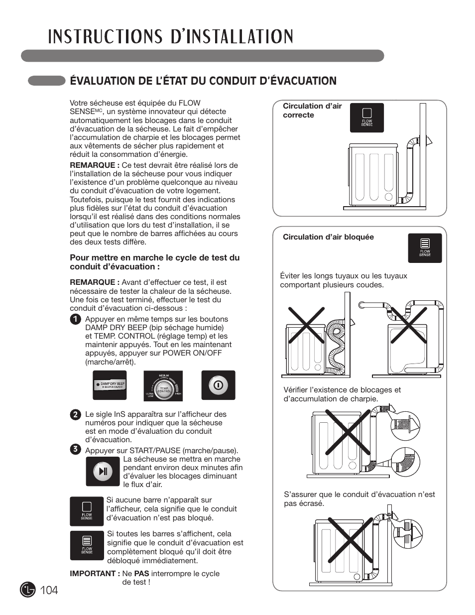 Évaluation de l’état du conduit d’évacuation | LG DLE2050W User Manual | Page 104 / 124